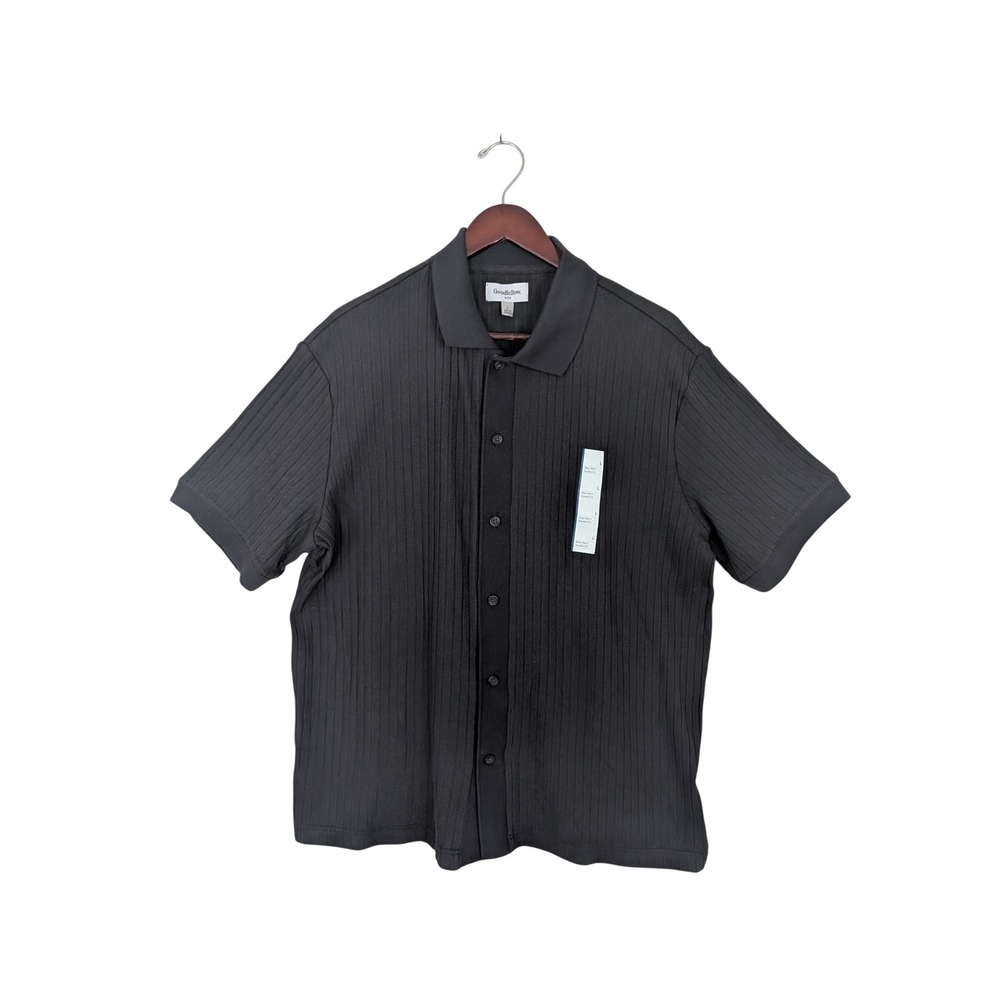 Goodfellow & Co Mens L Black Ribbed Button Up‎ Shirt Zodiac Night NWT Classic